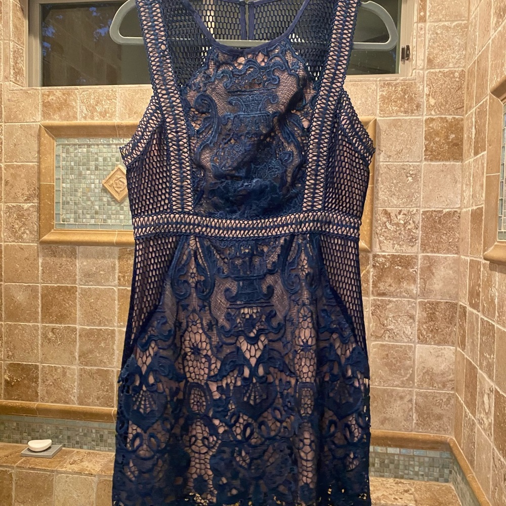 Aqua dress navy over pink